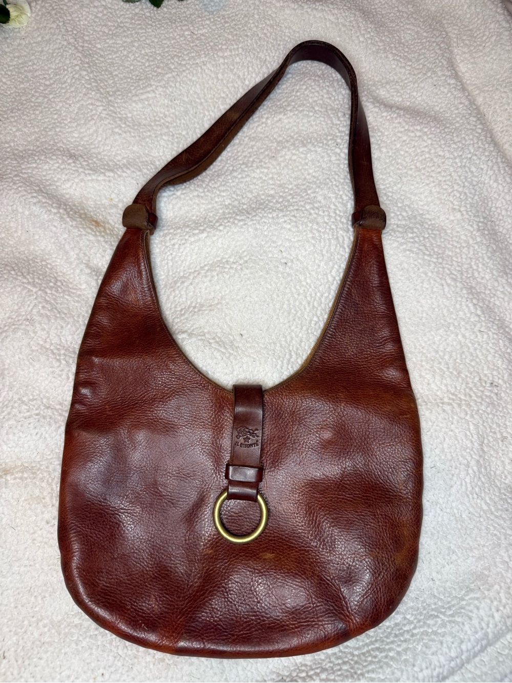 IL Bisonte Genuine Leather Hobo Bag Made in Italy Brown Shoulder Bag
